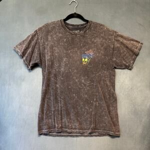 LA DRFT Acid Wash Skull Palm Graphic T-Shirt Large Double Sided Skater Street